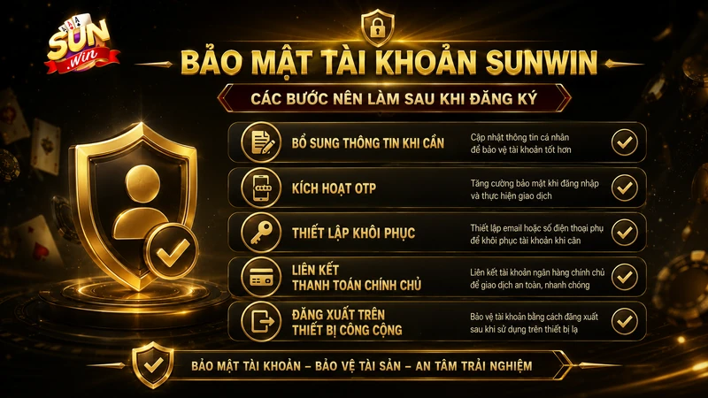 Các bước bảo mật sau khi đăng ký Sunwin